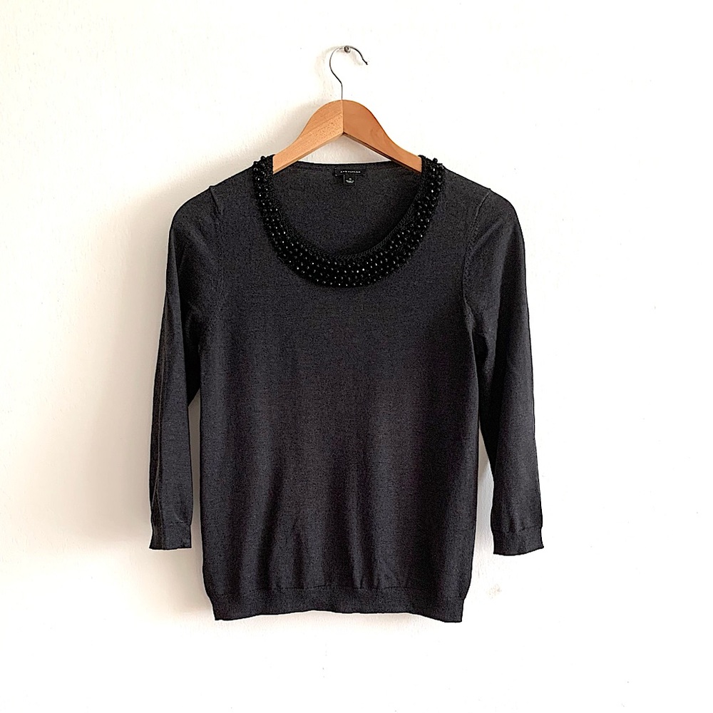 ANN TAYLOR - Gray Sweater with Embellishments!